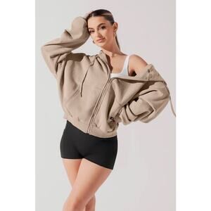 POPFLEX Zip Cloud Zip Up Hoodie Sweatshirt Taupe Small Medium S M